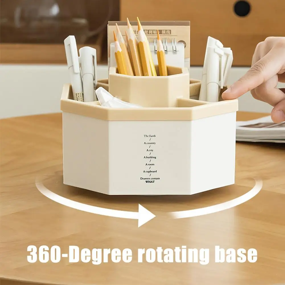 360 Rotating Pen Holder Desk Accessories Large Capacity Pencil Storage Box Desktop Organizer School Office Statione